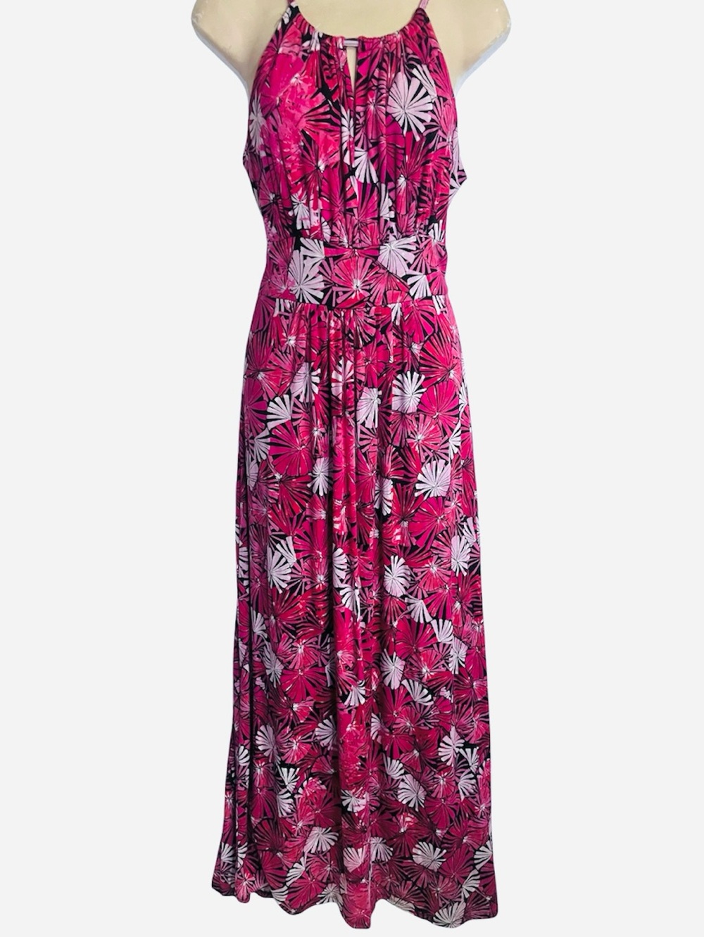 New Expressions Pink Multi Island Floral Soft Flowy Spaghetti Strap Maxi Dress M
